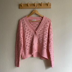 Woven heart pink crochet cardigan - Size M